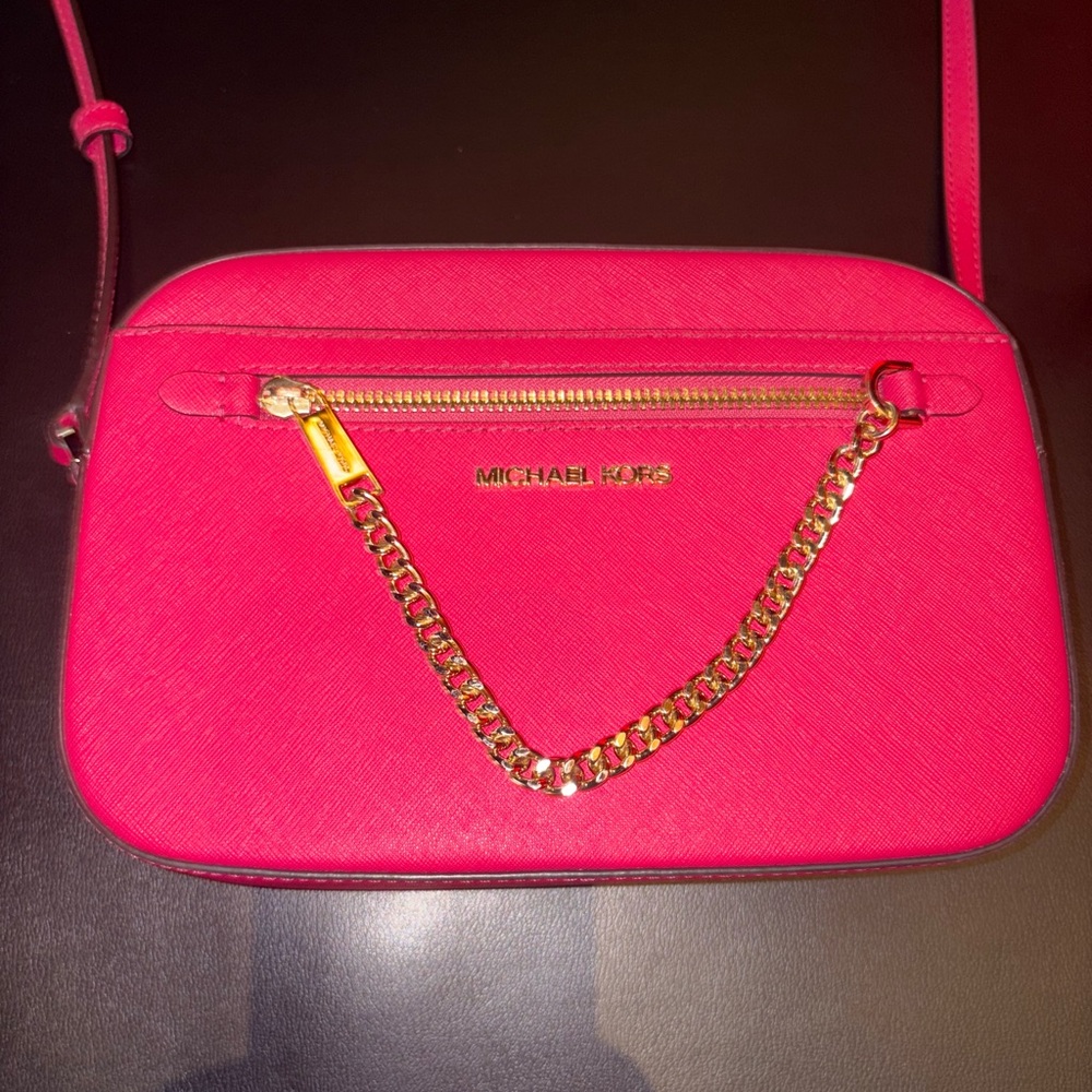 Michael Kors Pink Crossbody Bag with Gold Chain Accent